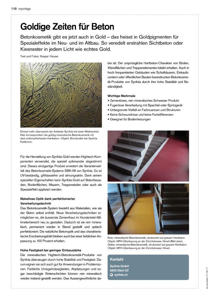 Reportage PR Betonkosmetik Fachzeitschrift die baustellen August 2017